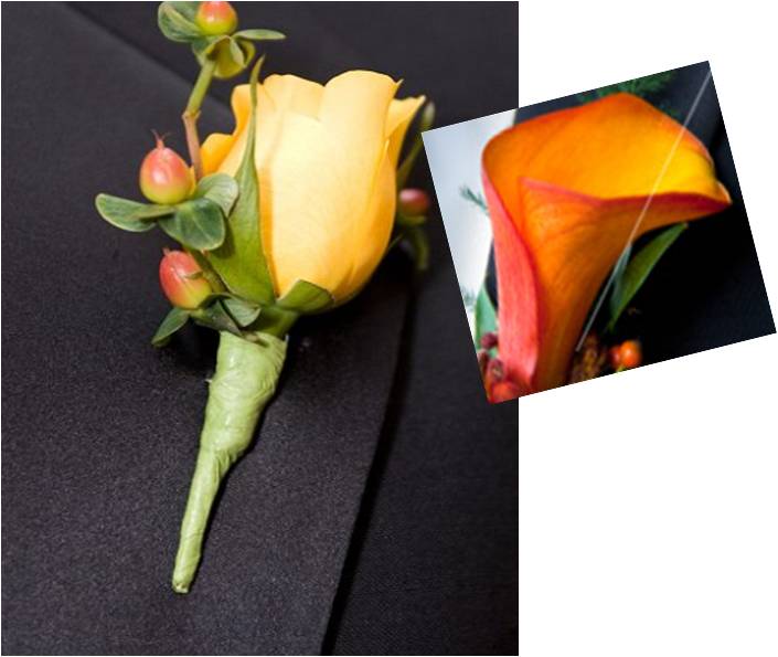 Out of several boutonniere ideas We chose an orange Calla Lily 